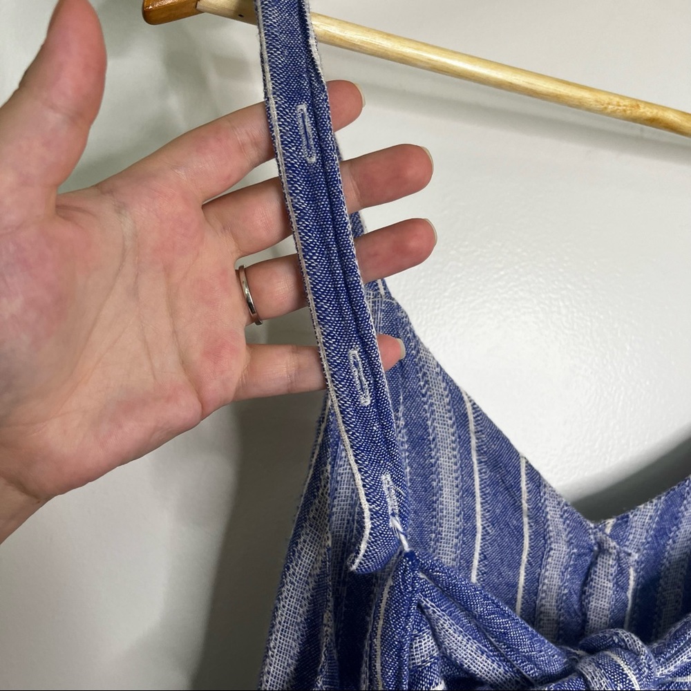 Blue Boho Striped Linen Jumpsuit - Picture 10 of 13